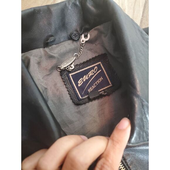 Vintage Men Leather Jacket Euro Reaction XL Black - Picture 7 of 8